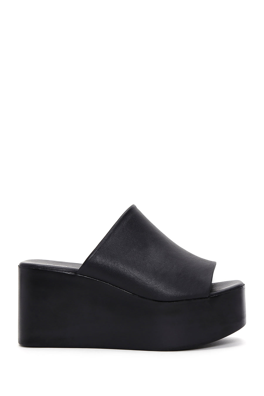 Women's Black Wedge Heeled Leather Slippers 26SFD152018 | Derimod