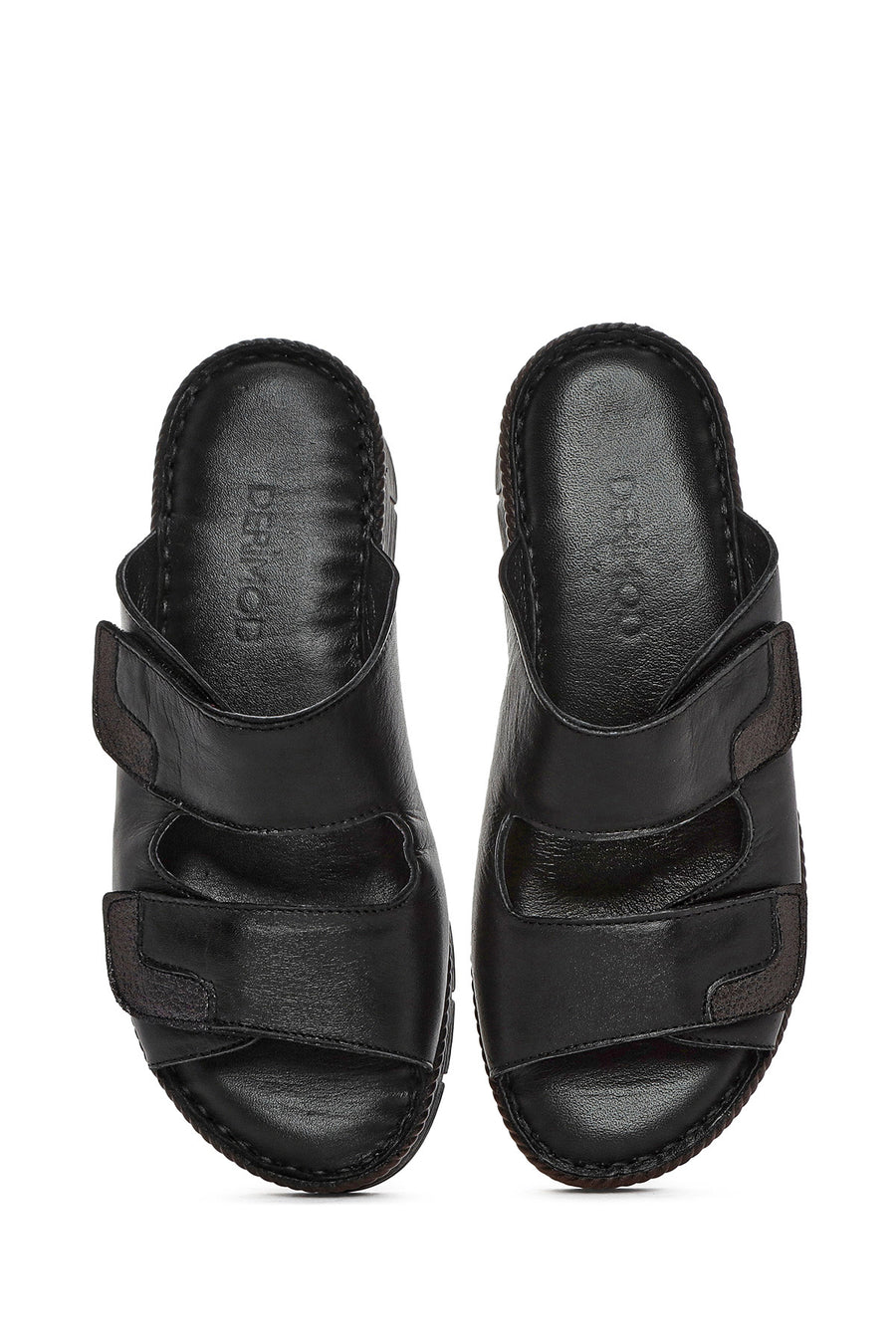 Woman Black Double Banded Leather Comfort Slippers