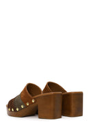 Woman Multicolored Thick-Heeled Suede Slipper | Derimod