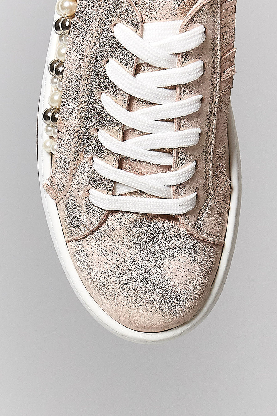 Pembe-Altın Yüksek Tabanlı Kadın Deri Sneaker