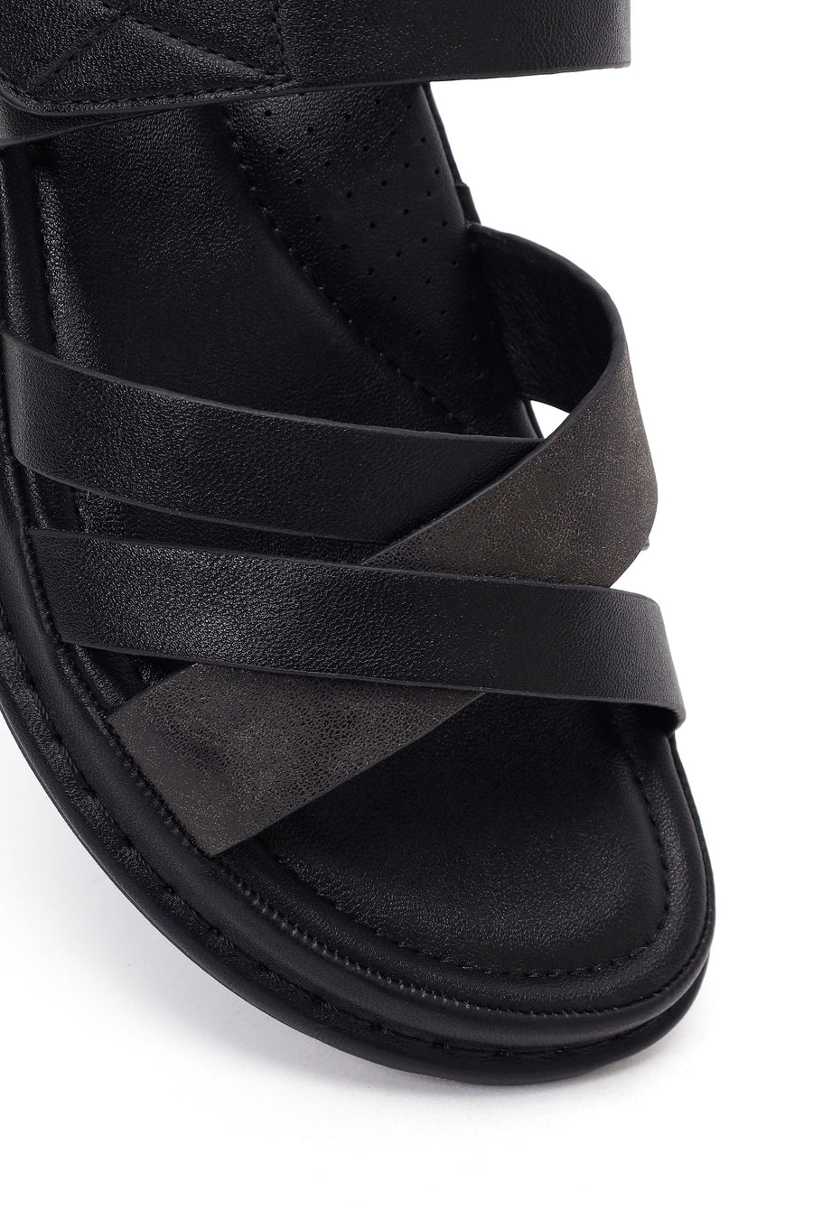Women's Black Strapped Thick-Soled Comfort Sandals