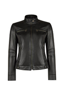 Lesi Woman Black Short Leather Jacket | Derimod