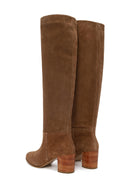 Woman Beige Chunky-Heeled Suede Boots | Derimod