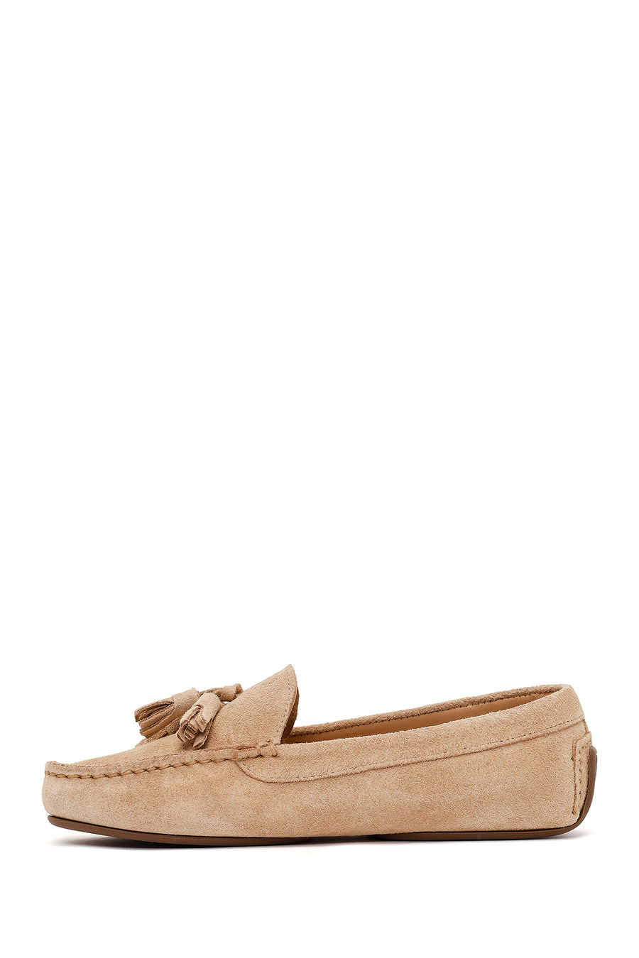 Woman Beige Fringed Suede Loafer