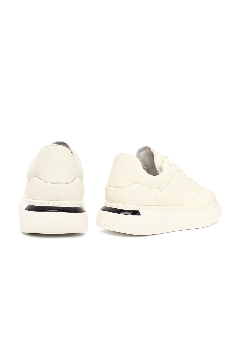 Male White Lace-Up Thick-Soled Leather Sneaker