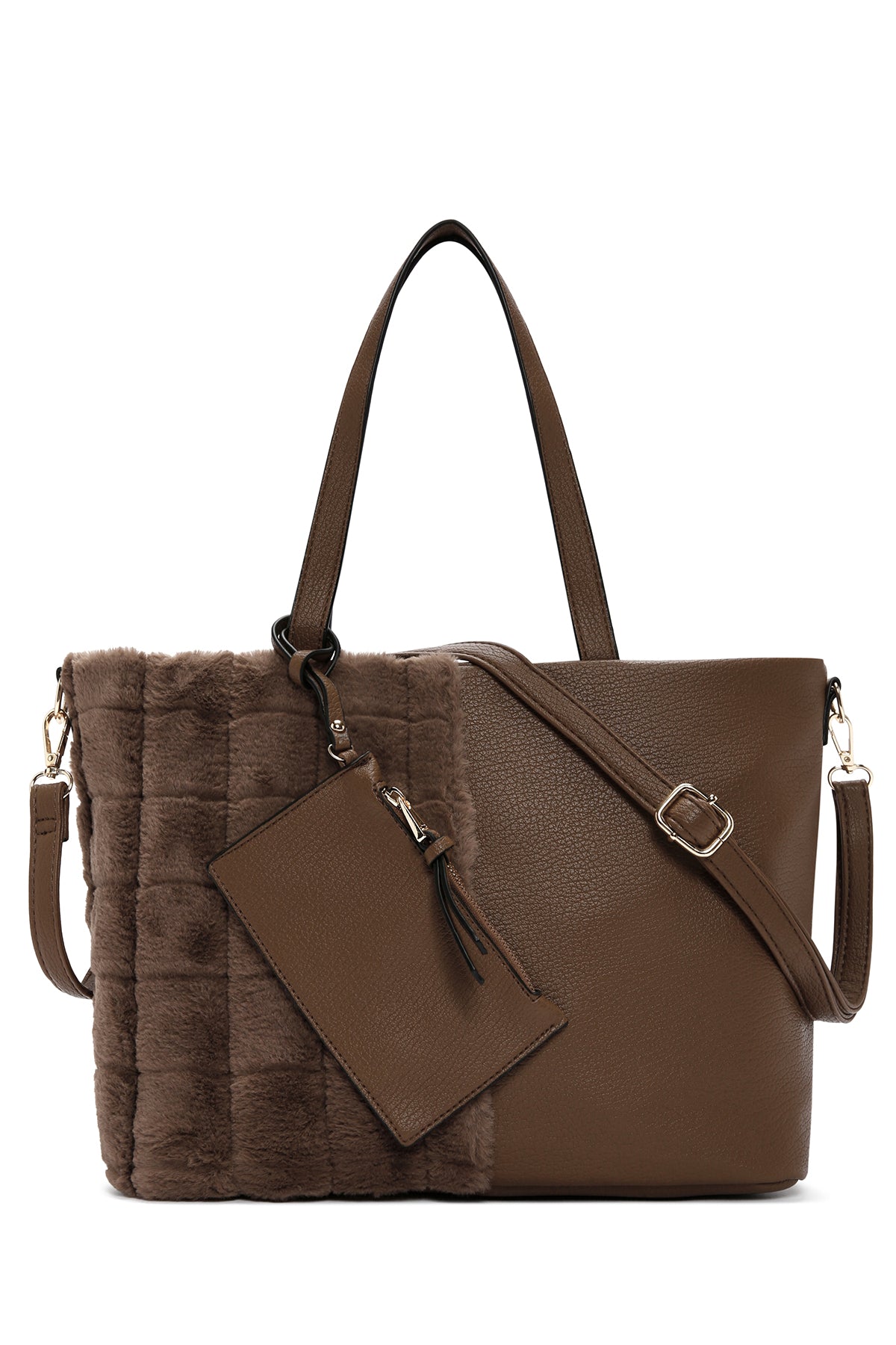 Women's Brown Long Strap Plush Handbag 23WBD2658PH | Derimod