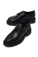 Woman Black Lace-Up Thick-Soled Leather Masculine Shoes | Derimod