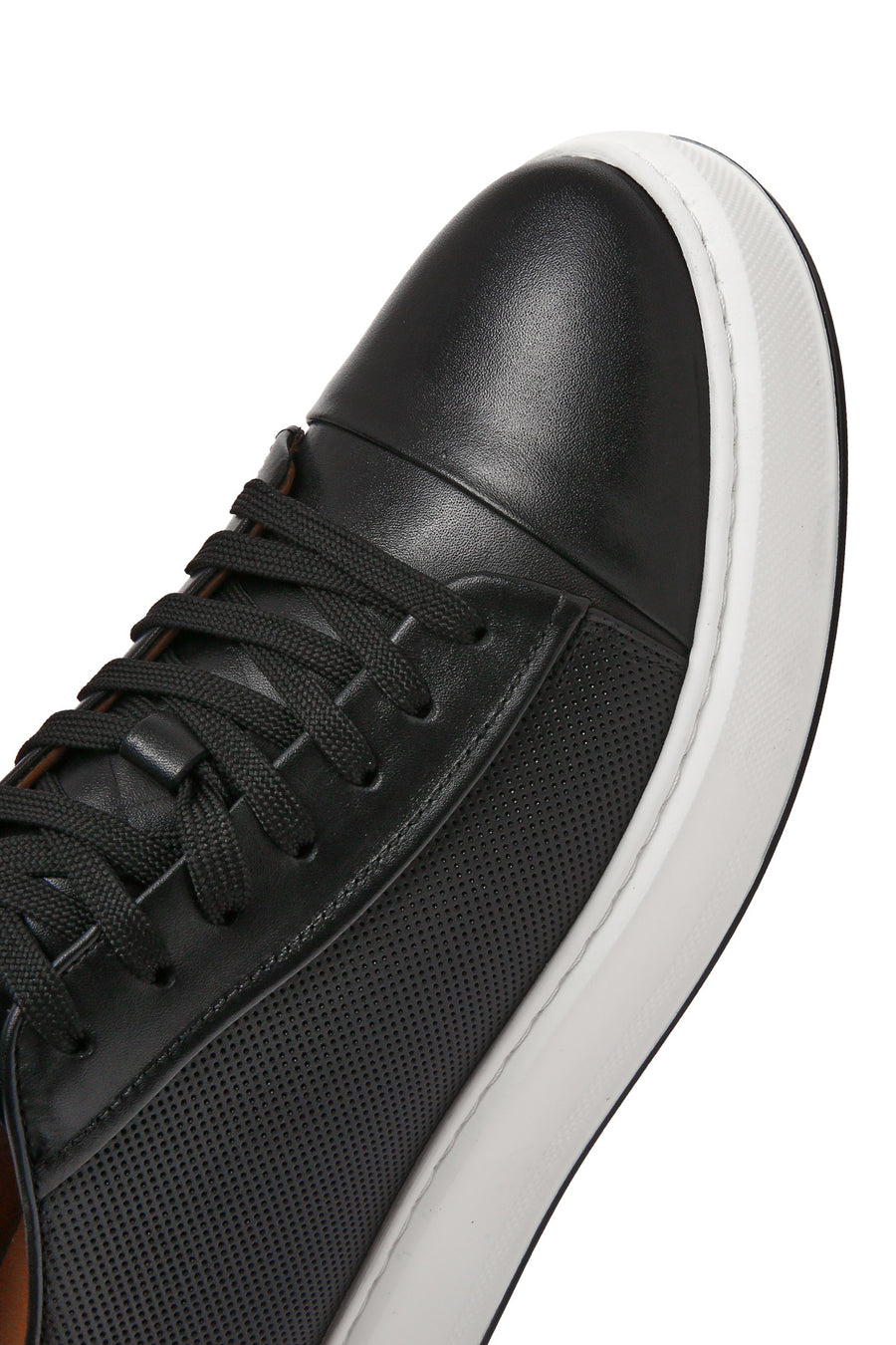 Erkek Siyah Bağcıklı Kalın Tabanlı Deri Sneaker