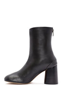 Women's Black Zippered Thick Heeled Leather Boots | Derimod