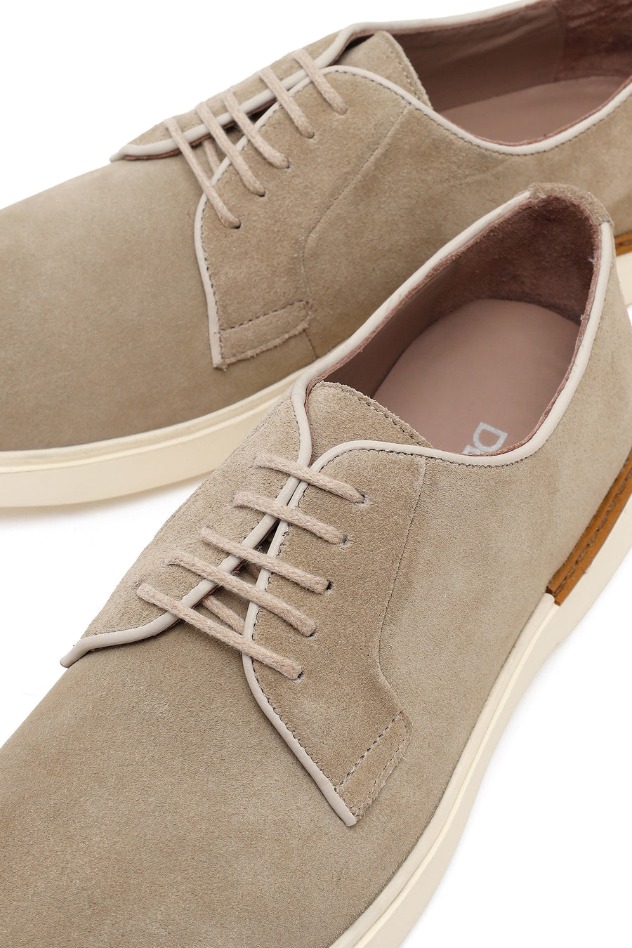 Men's Beige Lace-up Suede Leather Casual Shoes
