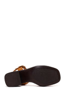 Woman Tan Ankle-Buckle Chunky-Heel Suede Sandal | Derimod