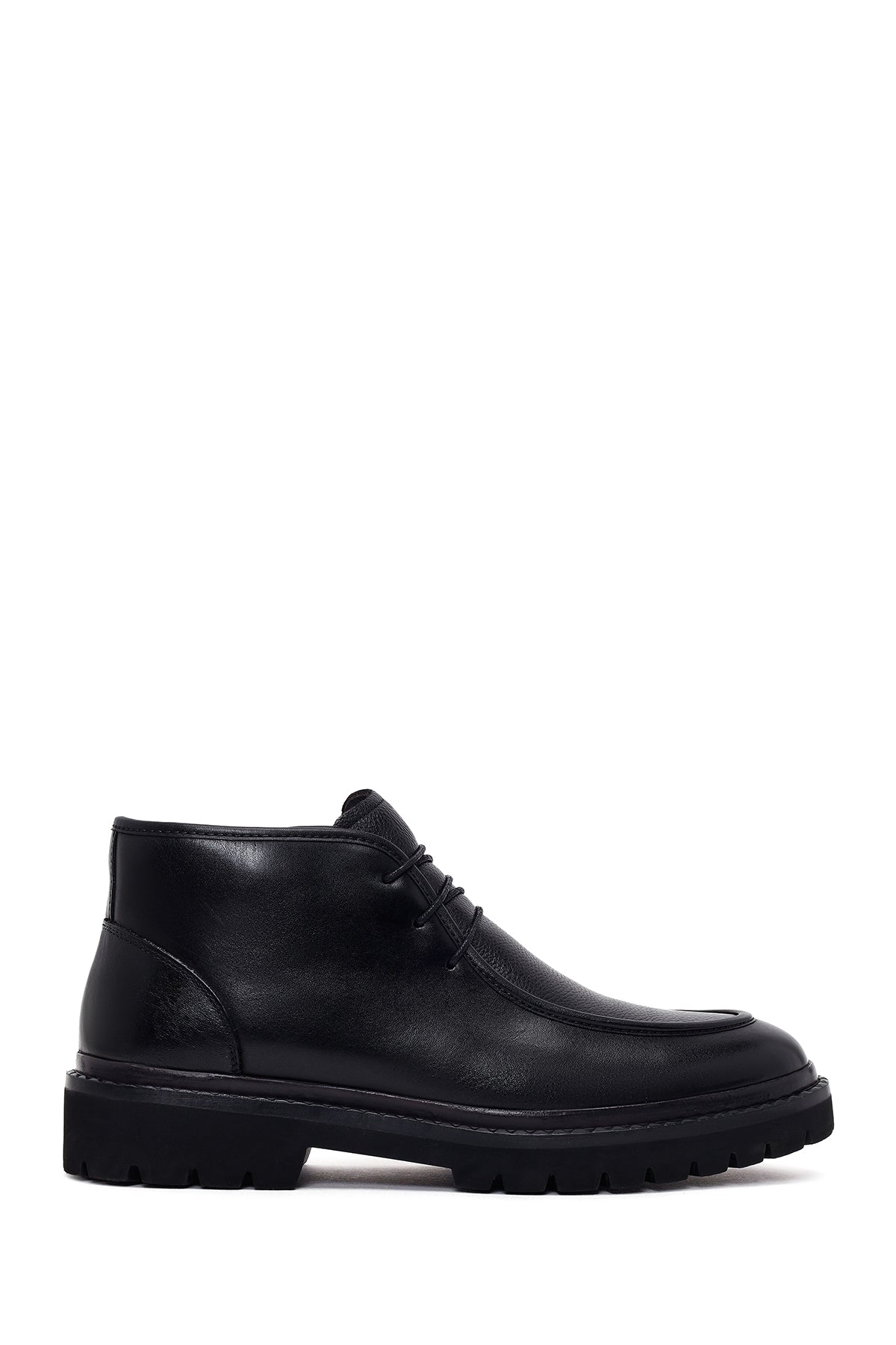 Male Black Zip Closure Lace-Up Leather Casual Boots WM680058DK | Derimod