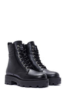 Harley Davidson Women's Black Carrie Lace-Up Zipper Detail Leather Combat Boots | Derimod