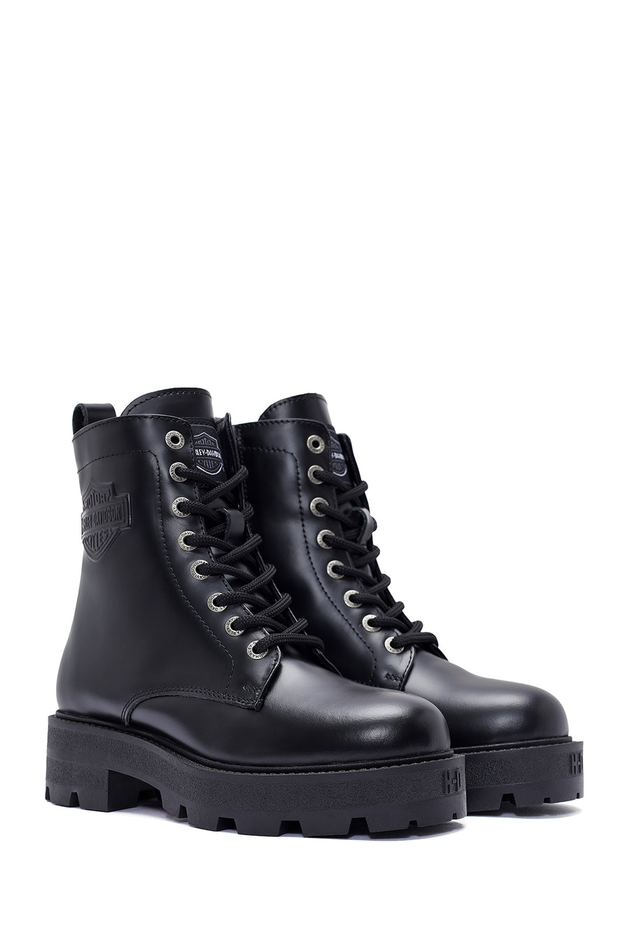 Harley Davidson Women's Black Carrie Lace-Up Zipper Detail Leather Combat Boots