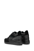 Geox Women's Black D Zosma Lace-Up Wedge Heel Leather Sneakers | Derimod