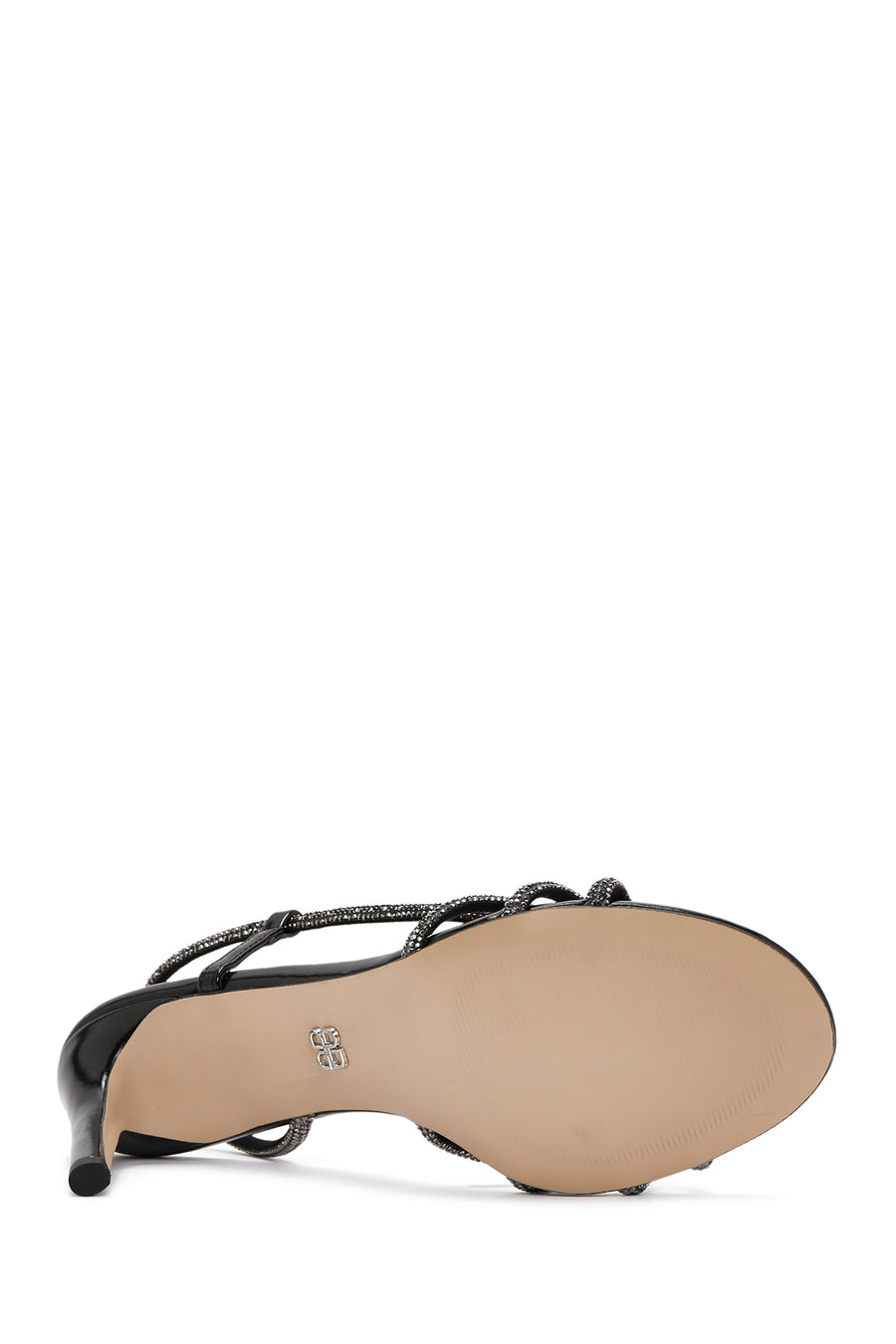 Women's Black Stone Thin Heel Sandals
