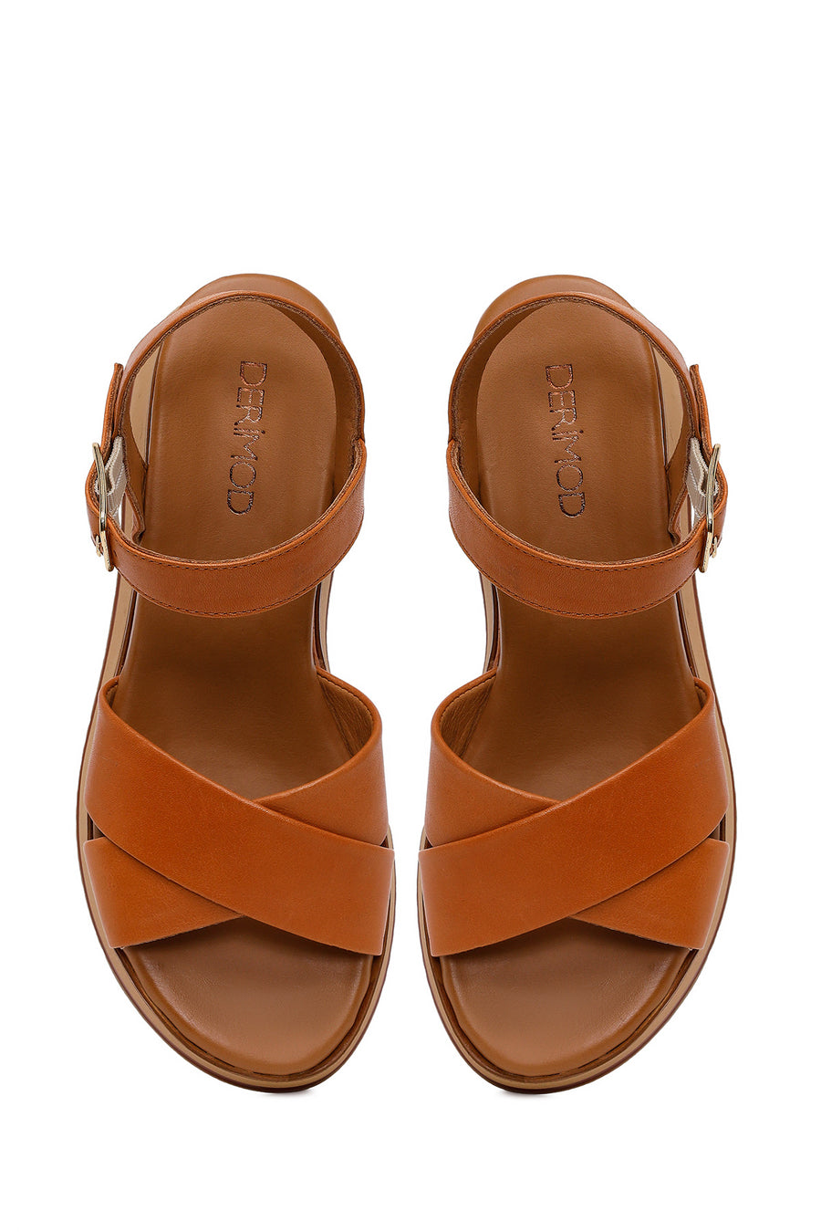 Women's Tan Ankle Strap Thick Soled Leather Sandals