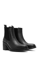 Women's Black Thick Heeled Leather Cowboy Boots | Derimod