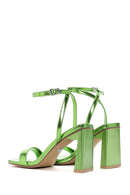 Women's Green Metallic Single Strap Heeled Sandals | Derimod