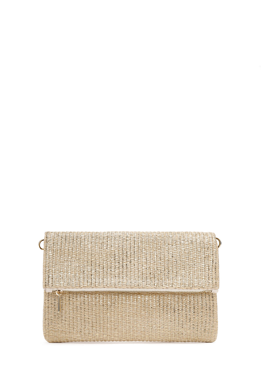 Women's Beige Chain Strap Woven Clutch Bag