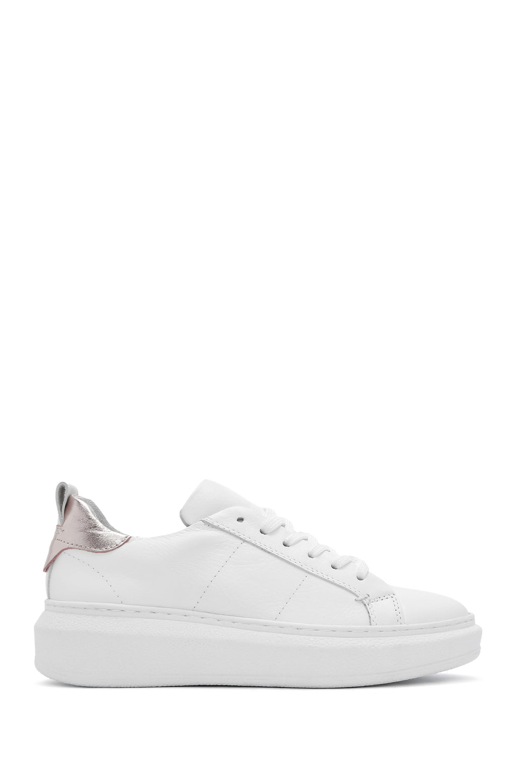 Kadın Beyaz Bağcıklı Deri Sneaker