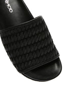 Women's Black Knit Leather Slippers | Derimod