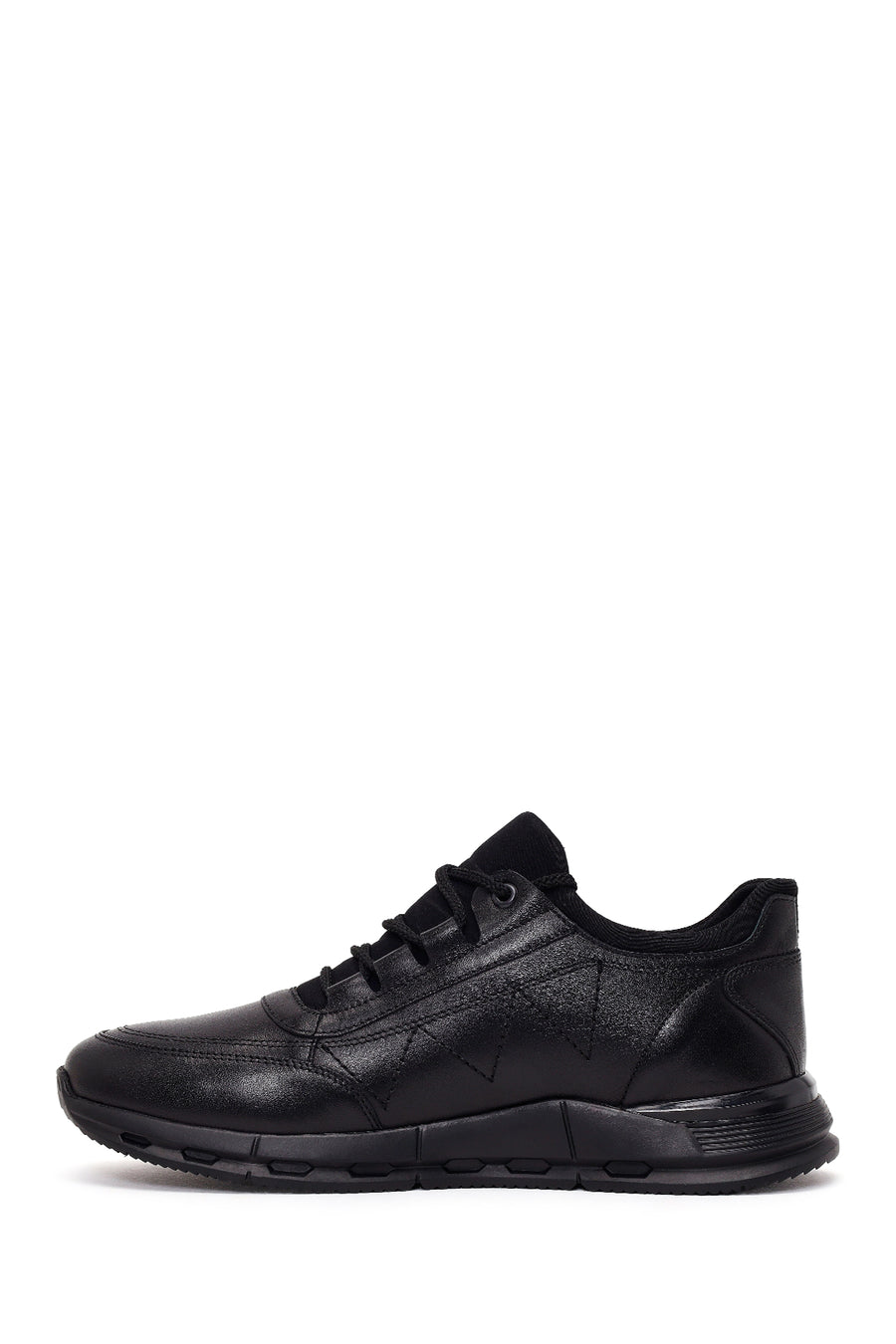Erkek Siyah Bağcıklı Deri Casual Sneaker
