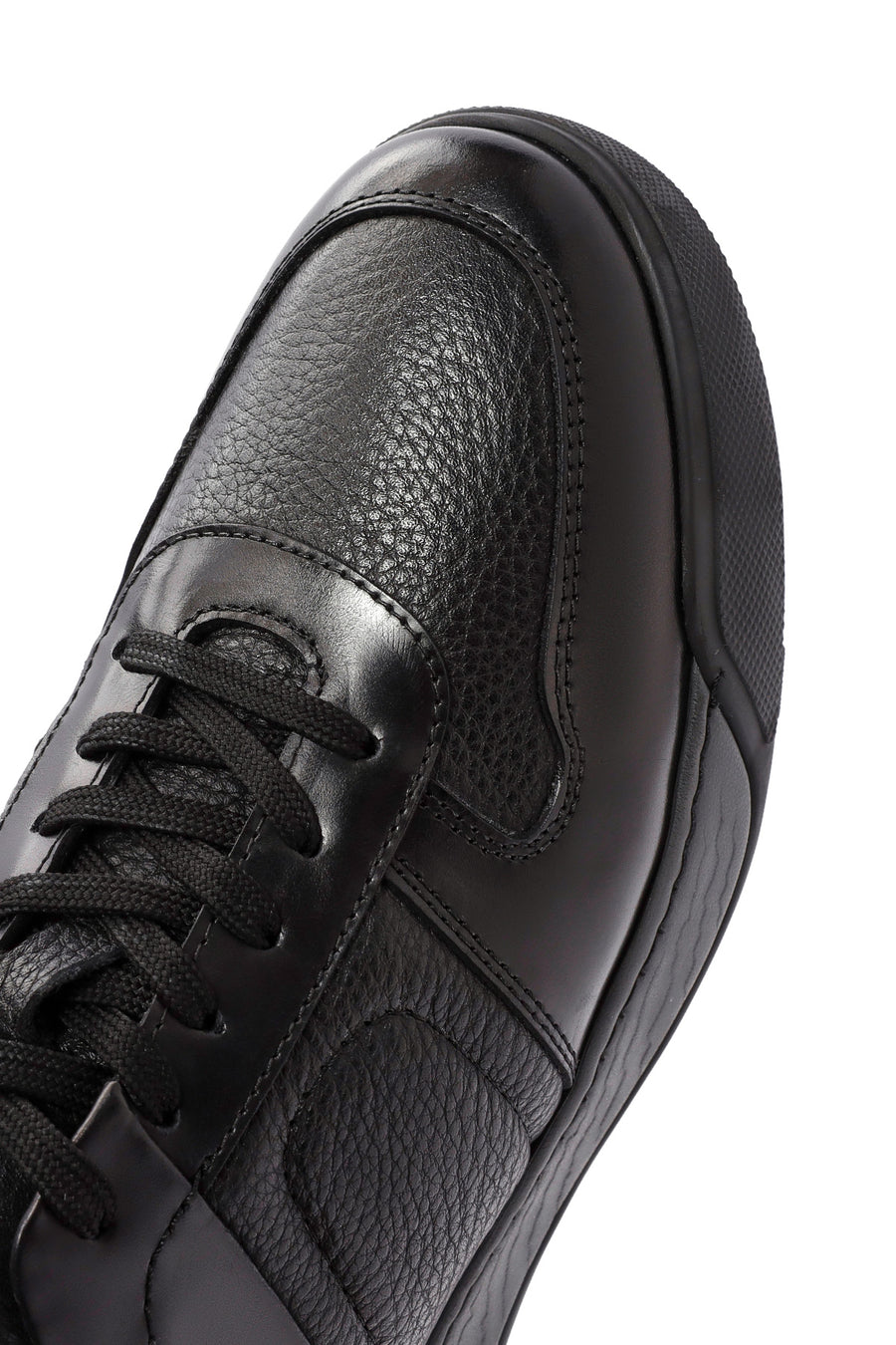 Erkek Siyah Bağcıklı Deri Casual Sneaker