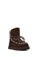 Woman Brown Lace-up Thick-soled Suede Teddy Boots | Derimod
