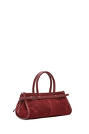 Women's Claret Red Long Strap Suede Leather Handbag | Derimod