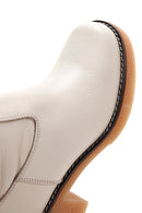 Women's Cream Zipper Detailed Low Heel Leather Boots | Derimod