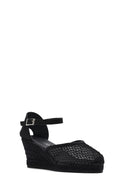 Women's Black Ankle Buckle Wedge Heel Espadrille Sandals | Derimod
