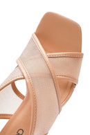Kadın Bej Bilekten Tokalı Kalın Topuklu Kumaş Sandalet | Derimod