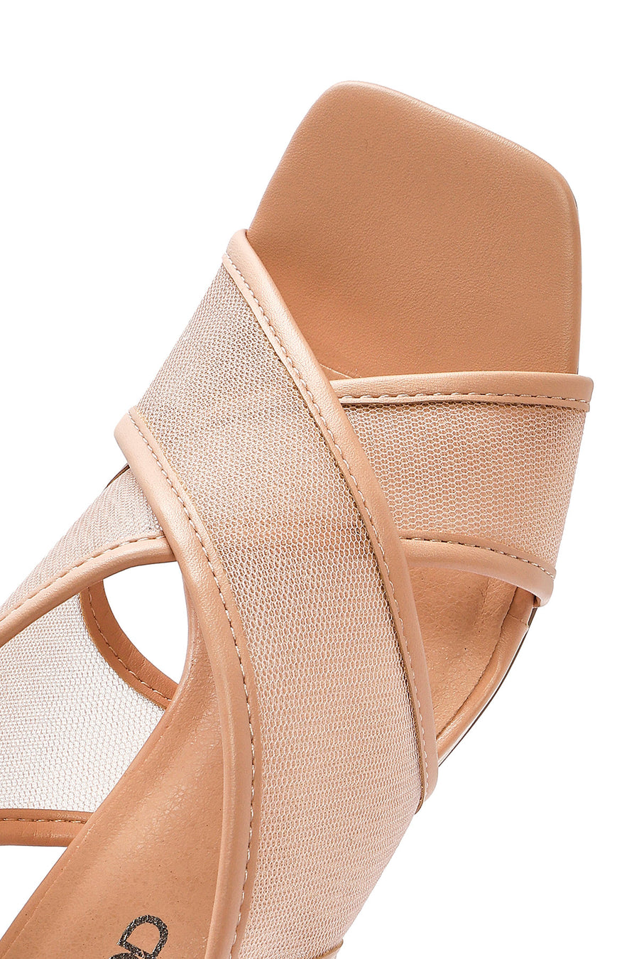 Women's Beige Fabric Sandals with Thick Heels and Buckle Ankle Straps