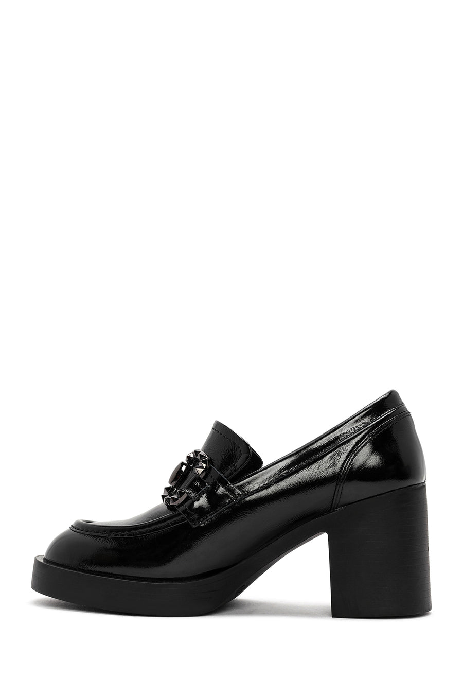 Woman Black High Thick-Heeled Patent Leather Leather Masculine Loafer