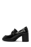 Women's Black High Thick Heel Patent Leather Masculine Loafer | Derimod