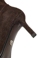 Women's Brown Thin Heeled Suede Leather Boot | Derimod