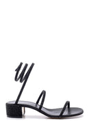 Women's Suede Leather Stone Heeled Sandals | Derimod