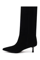 Woman Black Short Thin-Heeled Suede Short Boots | Derimod