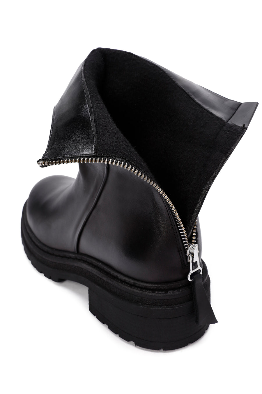 Women's Black Back Zipper Leather Boots