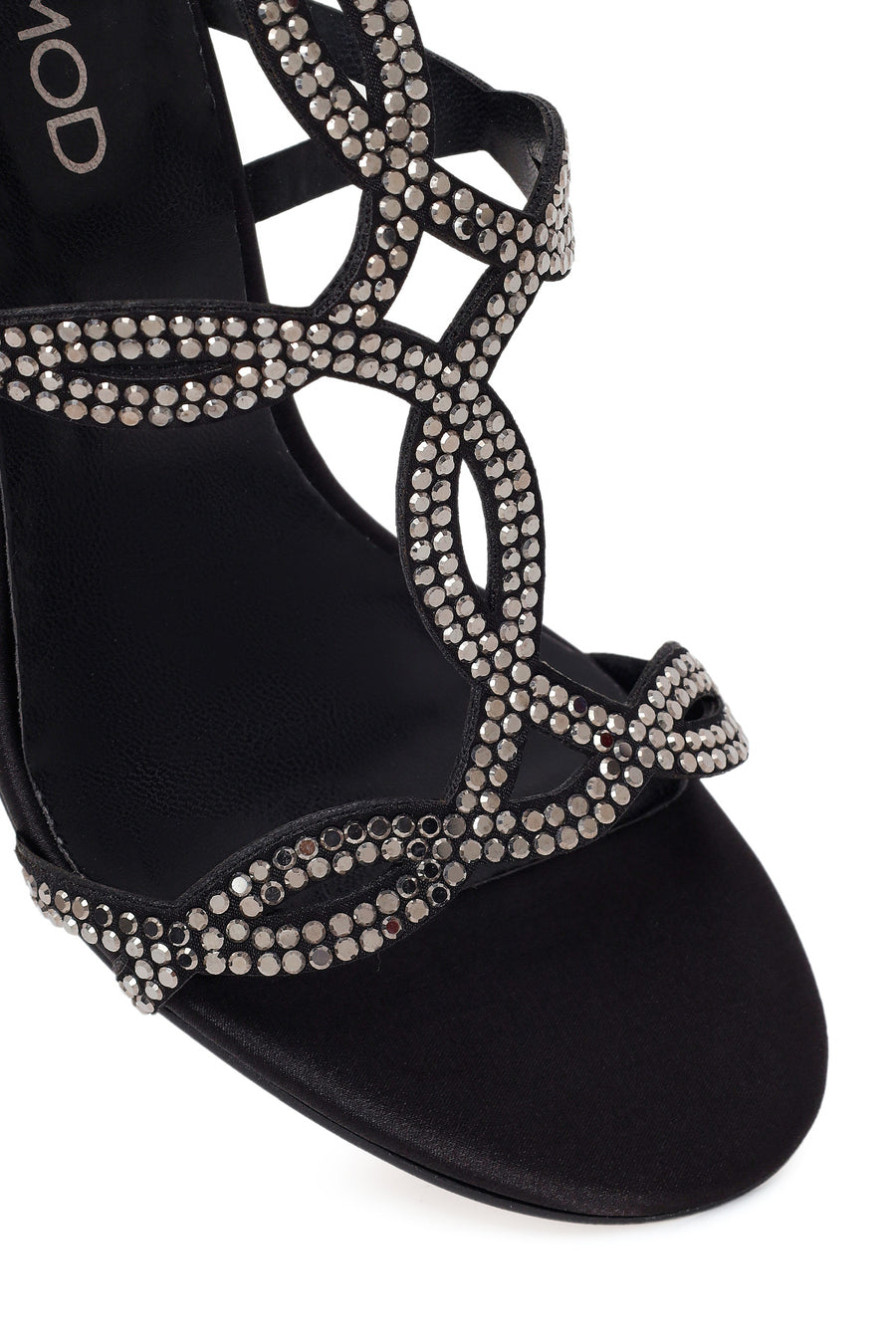 Woman Black Ankle-Buckle Embellished High Stiletto Heel Sandal