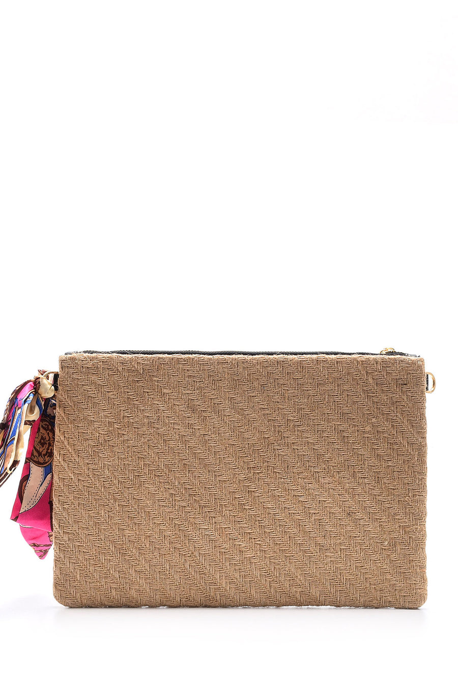 Women's Palm Tree Patterned Straw Portfolio Bag