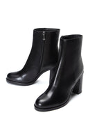 Women's Black Zipper Heeled Leather Boots | Derimod