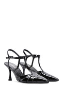 Women's Black Ankle Strap Open Back Thin Heeled Patent Leather Shoes | Derimod