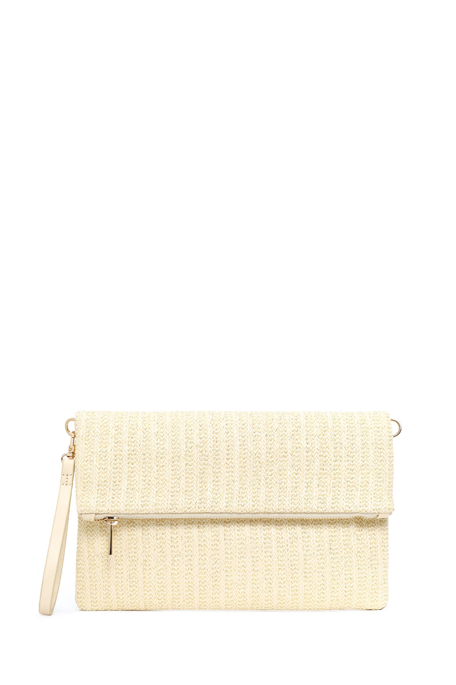 Woman Cream Chain Long-Strap Straw Clutch Bag