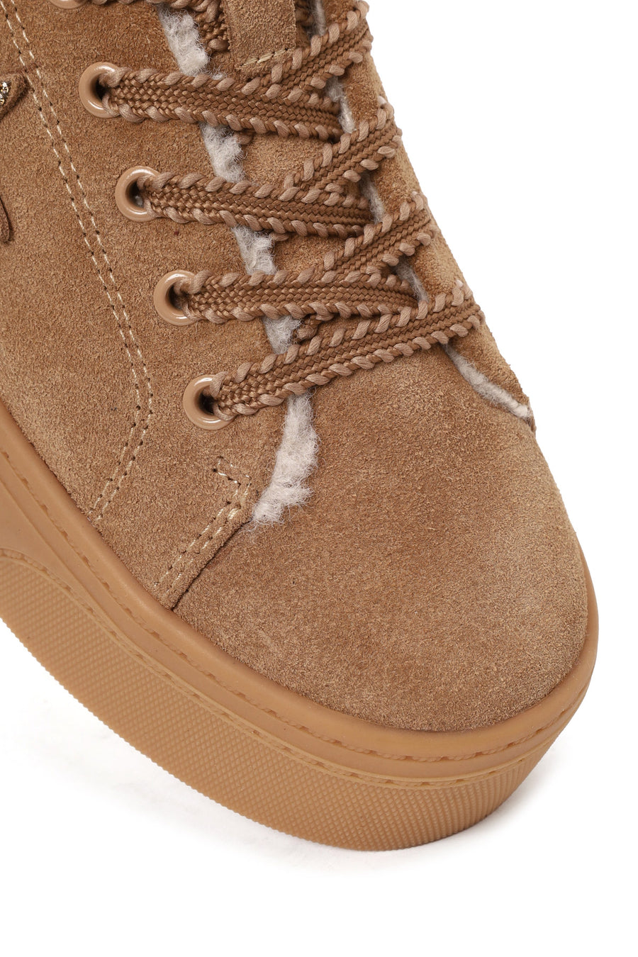 Kadın Camel Bağcıklı Kalın Tabanlı Süet Deri Teddy Sneaker