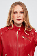 Sonia Women's Red Short Leather Jacket | Derimod