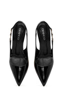 Women's Black Open Back Thin Heel Patent Leather Shoes | Derimod