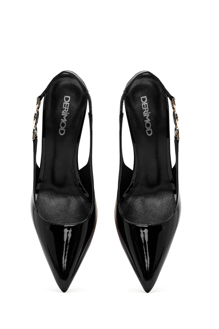 Women's Black Open Back Thin Heel Patent Leather Shoes