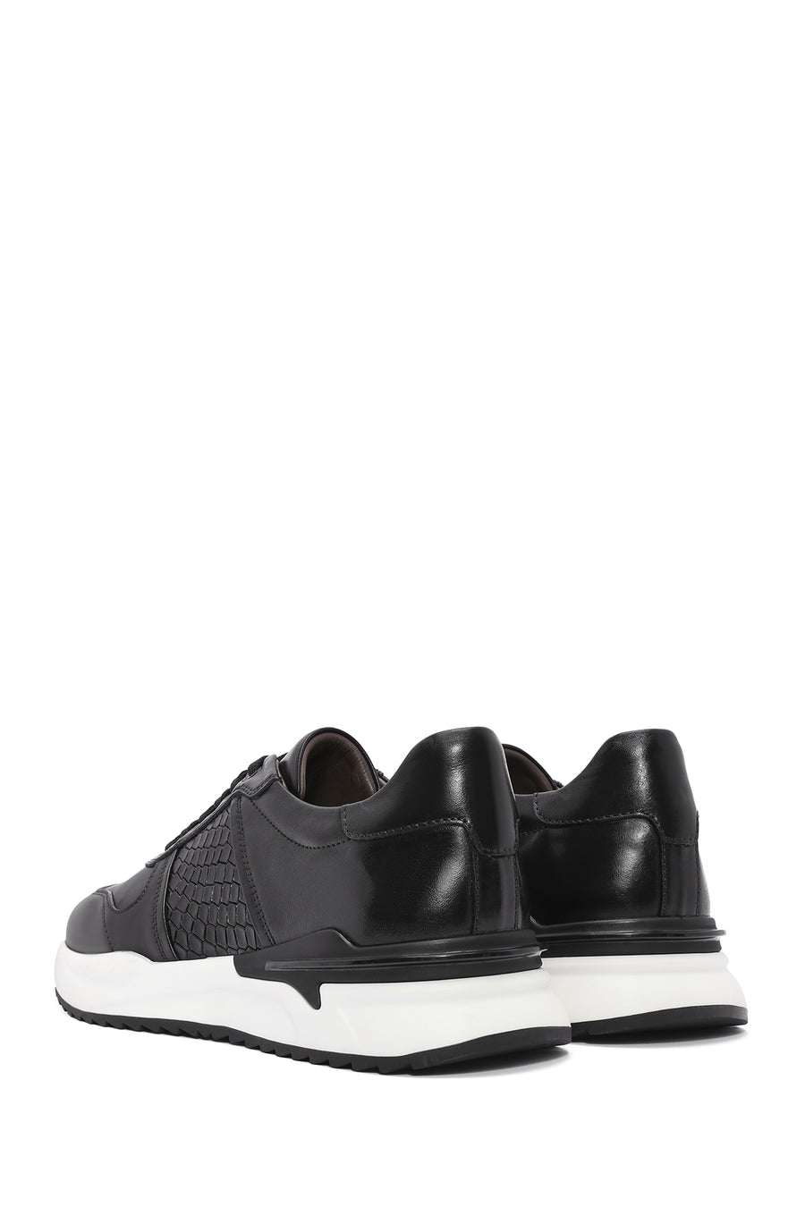 Erkek Siyah Bağcıklı Deri Casual Sneaker